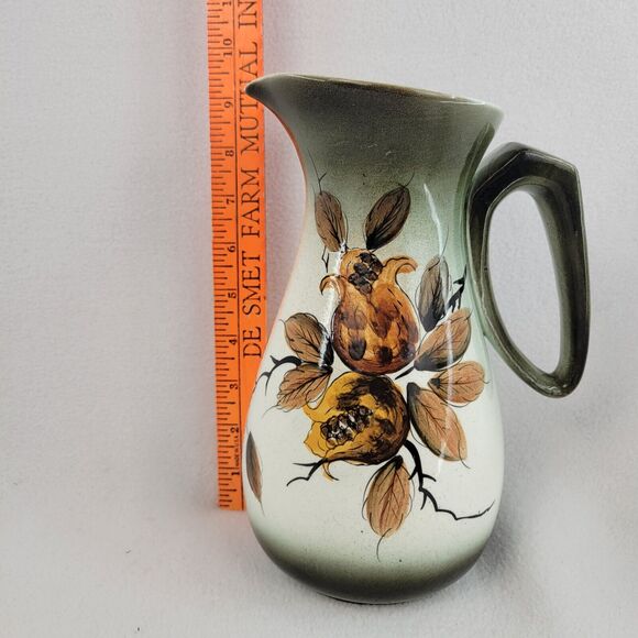 Fred Roberts Vtg 1960s Serving Pitcher Multicolor Ceramic Fall Harvest Green - Picture 9 of 9